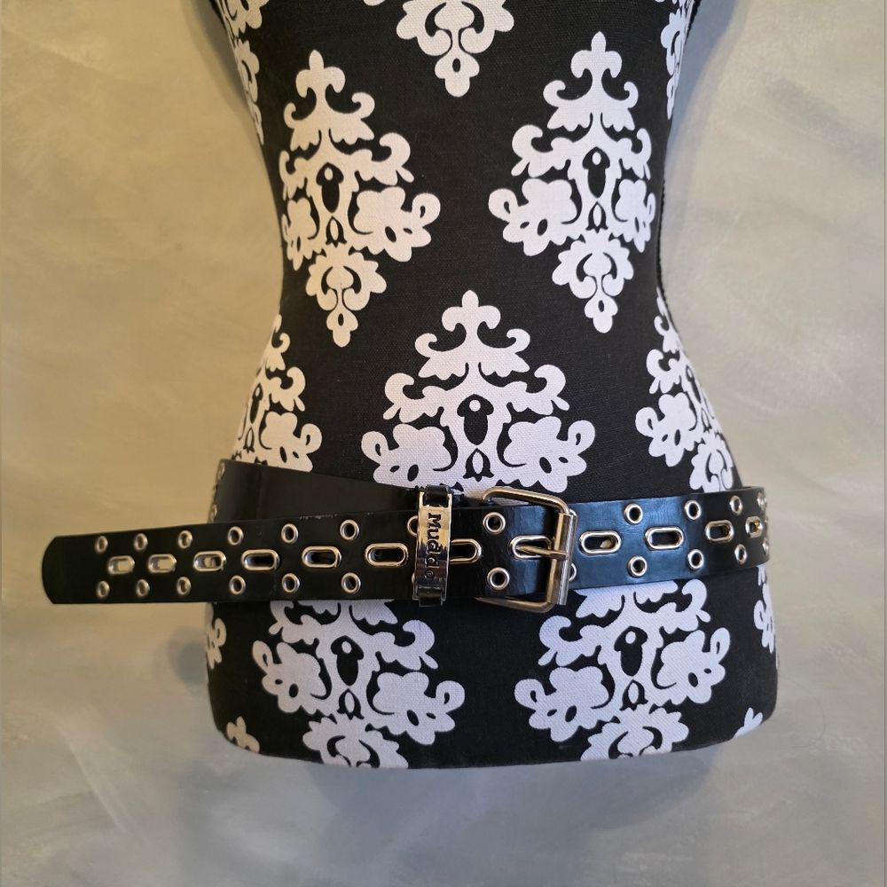 Vtg Mudd Black Leather Silver Rivet Punk Rock Emo Goth Belt XL 46'L